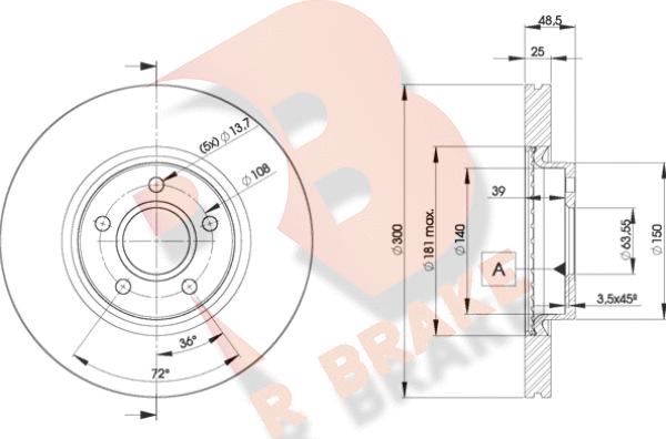 R Brake 78RBD23937 - Гальмівний диск autocars.com.ua