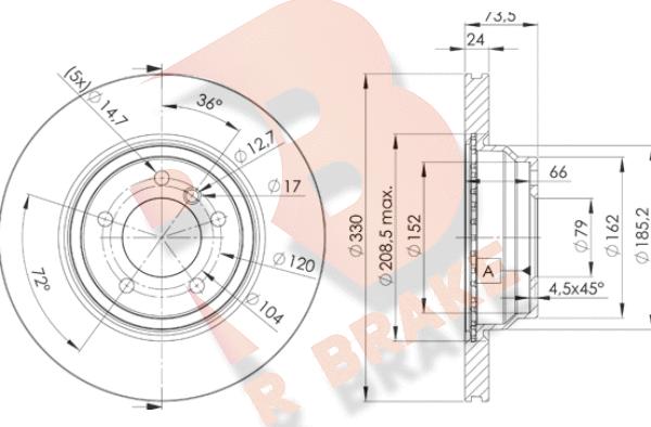 R Brake 78RBD24645 - Гальмівний диск autocars.com.ua