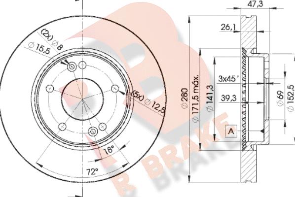 R Brake 78RBD25171 - Гальмівний диск autocars.com.ua