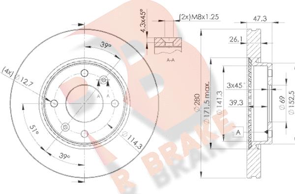 R Brake 78RBD25172 - Гальмівний диск autocars.com.ua