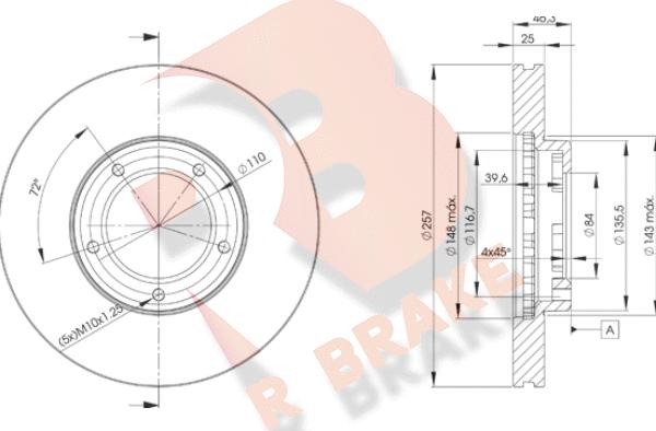 R Brake 78RBD25180 - Гальмівний диск autocars.com.ua