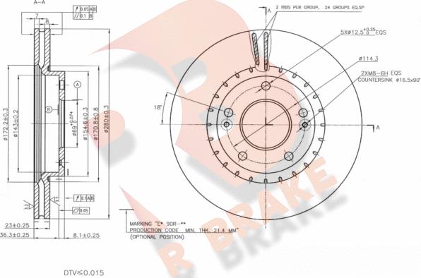 R Brake 78RBD25182 - Гальмівний диск autocars.com.ua