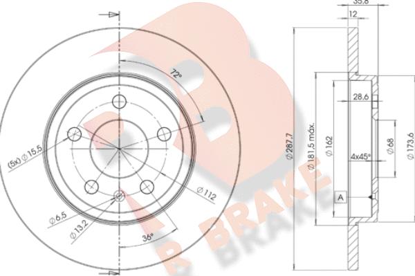 R Brake 78RBD25316 - Гальмівний диск autocars.com.ua