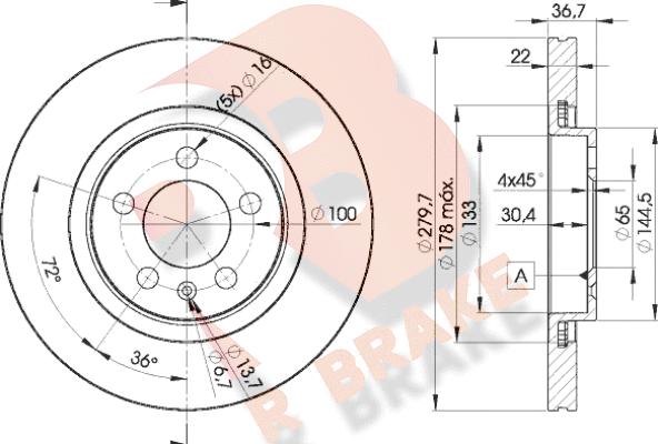 R Brake 78RBD25603 - Гальмівний диск autocars.com.ua