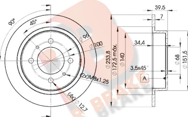 R Brake 78RBD25803 - Гальмівний диск autocars.com.ua