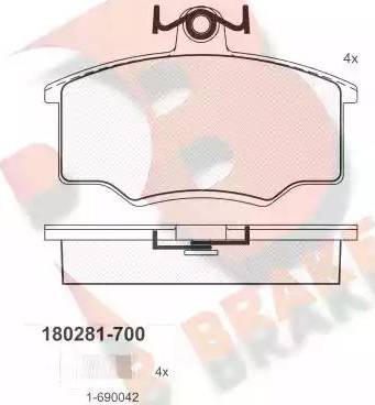 R Brake RB0281-700 - Гальмівні колодки, дискові гальма autocars.com.ua