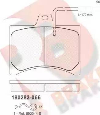 R Brake RB0283-066 - Гальмівні колодки, дискові гальма autocars.com.ua