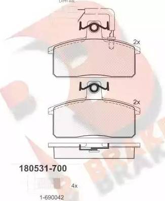 R Brake RB0531-700 - Гальмівні колодки, дискові гальма autocars.com.ua