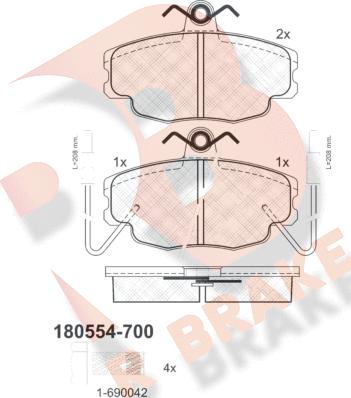 R Brake RB0554-700 - Гальмівні колодки, дискові гальма autocars.com.ua