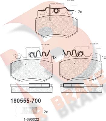 R Brake RB0555-700 - Гальмівні колодки, дискові гальма autocars.com.ua