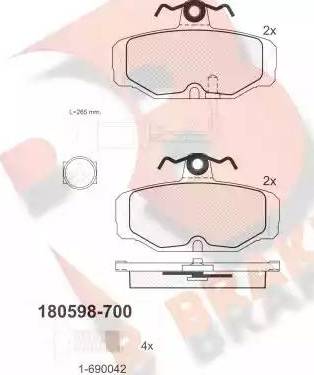 R Brake RB0598-700 - Гальмівні колодки, дискові гальма autocars.com.ua