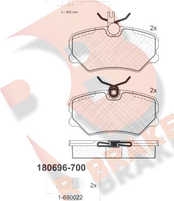 R Brake RB0696-700 - Гальмівні колодки, дискові гальма autocars.com.ua