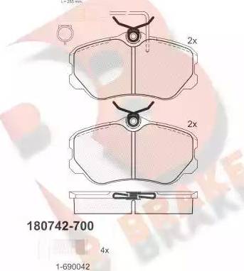 R Brake RB0742-700 - Гальмівні колодки, дискові гальма autocars.com.ua