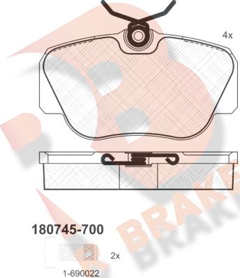 R Brake RB0745-700 - Гальмівні колодки, дискові гальма autocars.com.ua