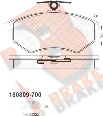 R Brake RB0809-700 - Тормозные колодки, дисковые, комплект autodnr.net