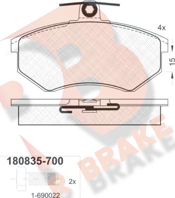 R Brake RB0835-700 - Тормозные колодки, дисковые, комплект autodnr.net