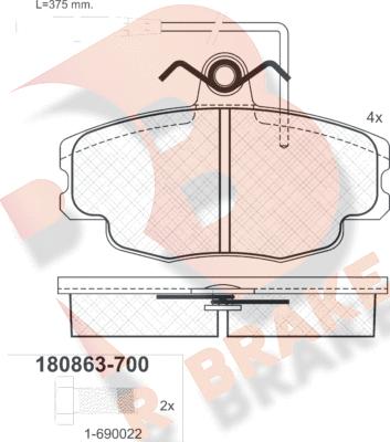 R Brake RB0863-700 - Гальмівні колодки, дискові гальма autocars.com.ua