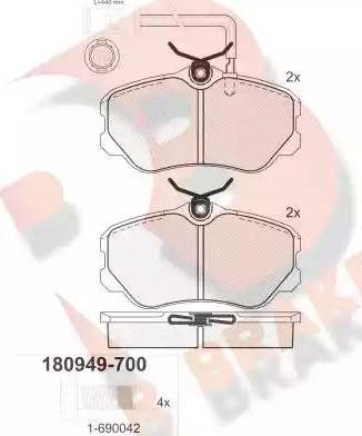 R Brake RB0949-700 - Тормозные колодки, дисковые, комплект autodnr.net