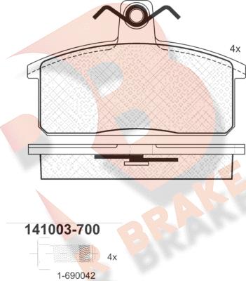 R Brake RB1003-700 - Гальмівні колодки, дискові гальма autocars.com.ua