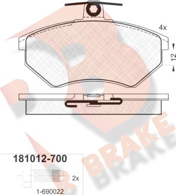 R Brake RB1012-700 - Гальмівні колодки, дискові гальма autocars.com.ua