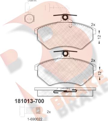 R Brake RB1013-700 - Гальмівні колодки, дискові гальма autocars.com.ua