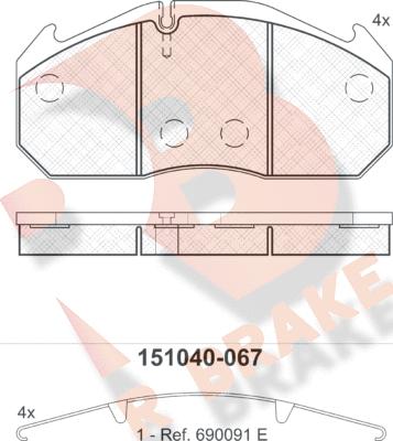 R Brake RB1040-067 - Гальмівні колодки, дискові гальма autocars.com.ua