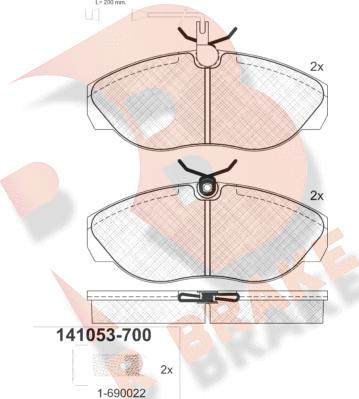 R Brake RB1053-700 - Гальмівні колодки, дискові гальма autocars.com.ua