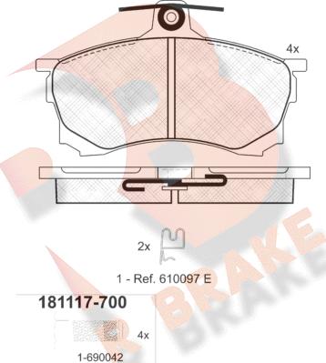 R Brake RB1117-700 - Гальмівні колодки, дискові гальма autocars.com.ua