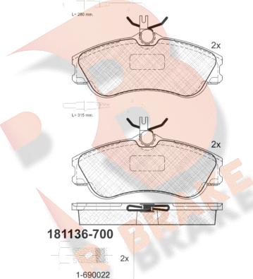 R Brake RB1136-700 - Гальмівні колодки, дискові гальма autocars.com.ua