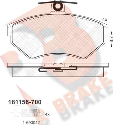 R Brake RB1156-700 - Гальмівні колодки, дискові гальма autocars.com.ua