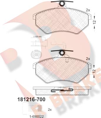 R Brake RB1216-700 - Гальмівні колодки, дискові гальма autocars.com.ua