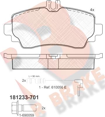 R Brake RB1233-701 - Гальмівні колодки, дискові гальма autocars.com.ua