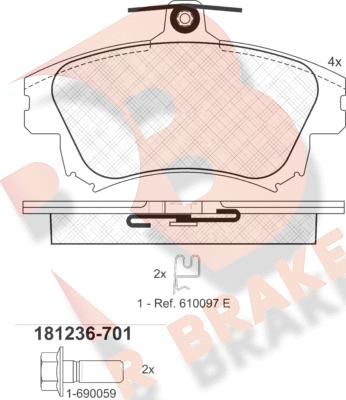 R Brake RB1236-701 - Гальмівні колодки, дискові гальма autocars.com.ua