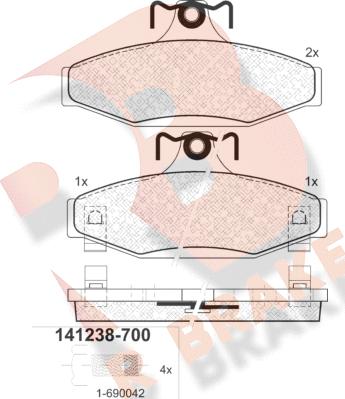 R Brake RB1238-700 - Гальмівні колодки, дискові гальма autocars.com.ua