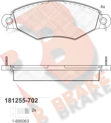 R Brake RB1255-702 - Гальмівні колодки, дискові гальма autocars.com.ua