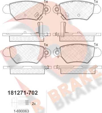 R Brake RB1271-702 - Гальмівні колодки, дискові гальма autocars.com.ua