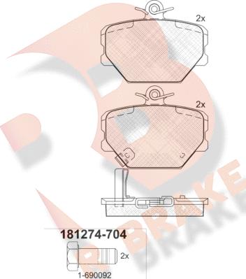 R Brake RB1274-704 - Гальмівні колодки, дискові гальма autocars.com.ua