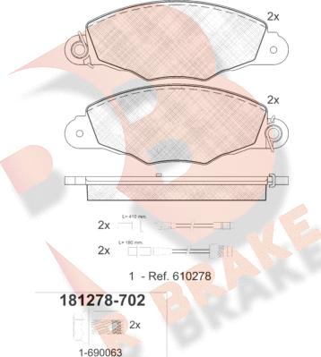 R Brake RB1278-702 - Гальмівні колодки, дискові гальма autocars.com.ua