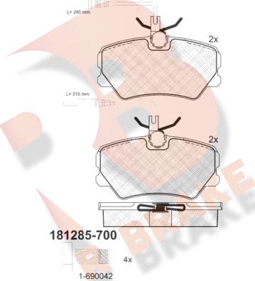 R Brake RB1285-700 - Гальмівні колодки, дискові гальма autocars.com.ua