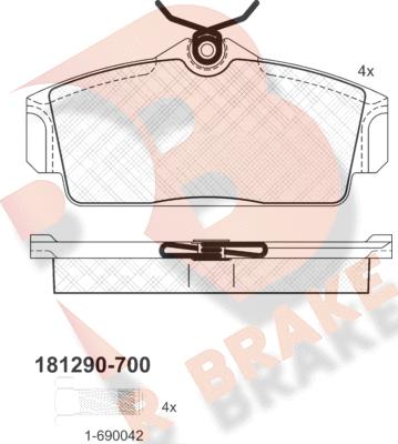 R Brake RB1290-700 - Гальмівні колодки, дискові гальма autocars.com.ua