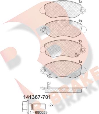 R Brake RB1367-701 - Гальмівні колодки, дискові гальма autocars.com.ua