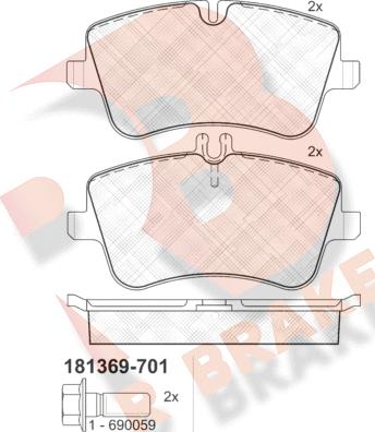 R Brake RB1369-701 - Гальмівні колодки, дискові гальма autocars.com.ua