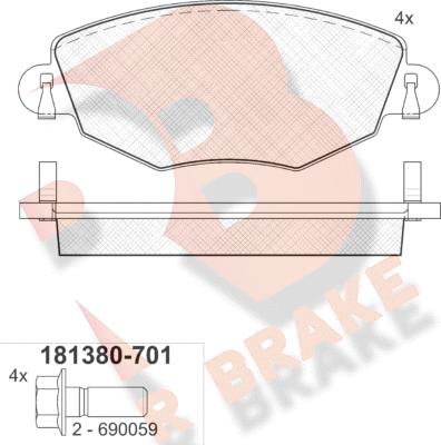 R Brake RB1380-701 - Гальмівні колодки, дискові гальма autocars.com.ua