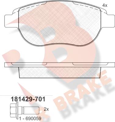 R Brake RB1429-701 - Гальмівні колодки, дискові гальма autocars.com.ua