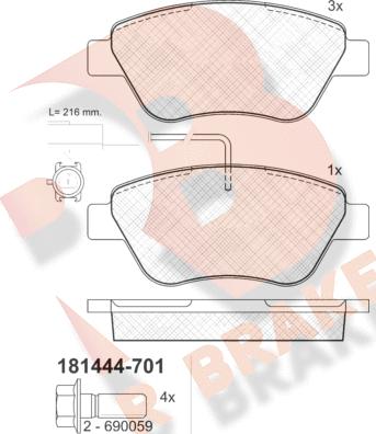 R Brake RB1444-701 - Тормозные колодки, дисковые, комплект autodnr.net