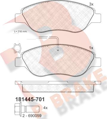 R Brake RB1445-701 - Гальмівні колодки, дискові гальма autocars.com.ua