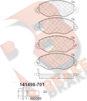 R Brake RB1498-701 - Гальмівні колодки, дискові гальма autocars.com.ua