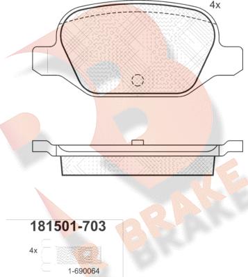 R Brake RB1501-703 - Гальмівні колодки, дискові гальма autocars.com.ua