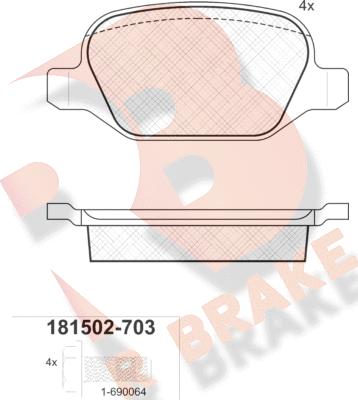 R Brake RB1502-703 - Гальмівні колодки, дискові гальма autocars.com.ua