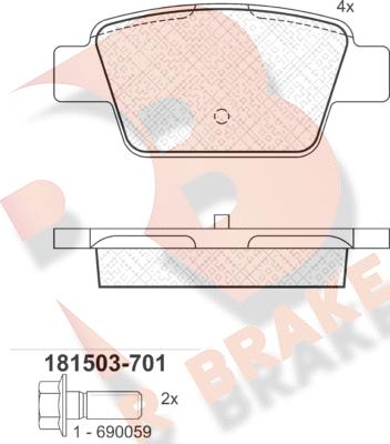 R Brake RB1503-701 - Гальмівні колодки, дискові гальма autocars.com.ua